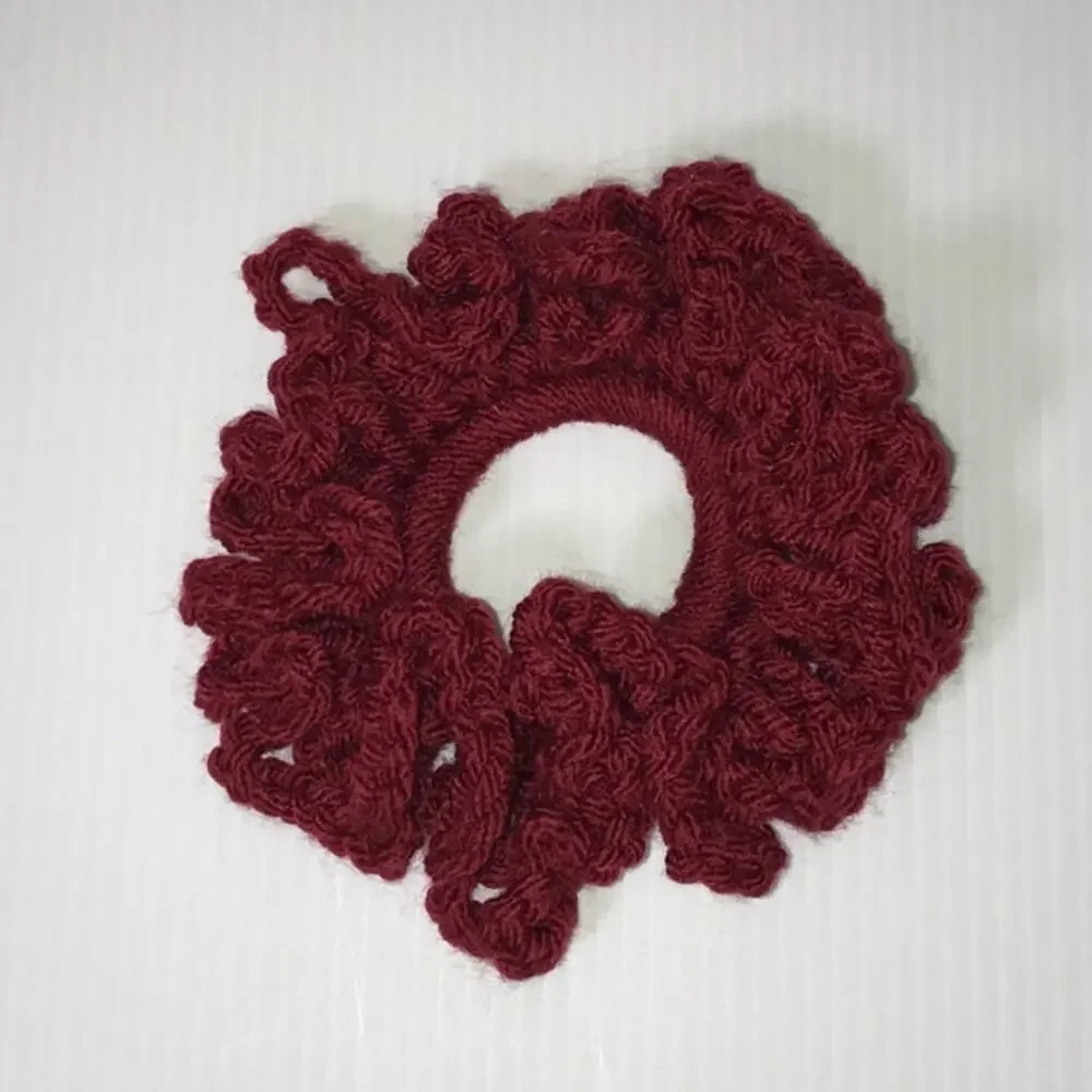 NWT Ruby Red Handmade Crocheted Ruffled Hair Scrunchie Ponytail Holder